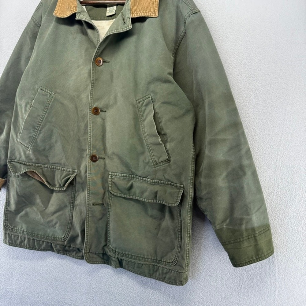 Vintage LL Bean Jacket Men's Medium Green Barn Coat Canvas Lined Distressed y2k - Picture 2 of 14